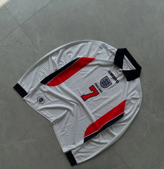 ENGLAND RETRO 1998 HOME BECKHAM with COLLAR FULL SLEEVE (EMBROIDERY LOGOS)