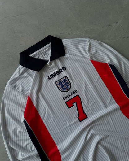 ENGLAND RETRO 1998 HOME BECKHAM with COLLAR FULL SLEEVE (EMBROIDERY LOGOS)
